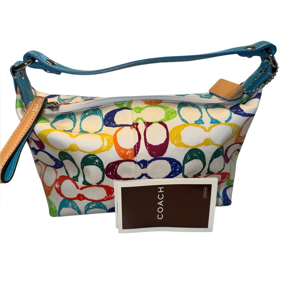 Coach Rainbow Logo Scribble Mini Y2K Handbag Purse Blue Leather Strap Limited